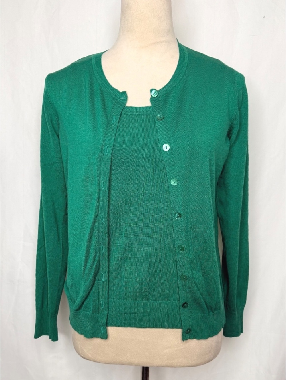 Vintage 90’s August Silk Sweater Set Silk Blend Twin Set Cardigan Tank Green PS